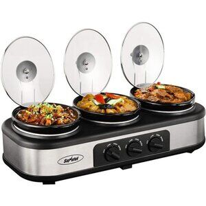 Slow Cooker, Triple Slow Cooker Buffet Server 3 Pot Food Warmer, 3-Section